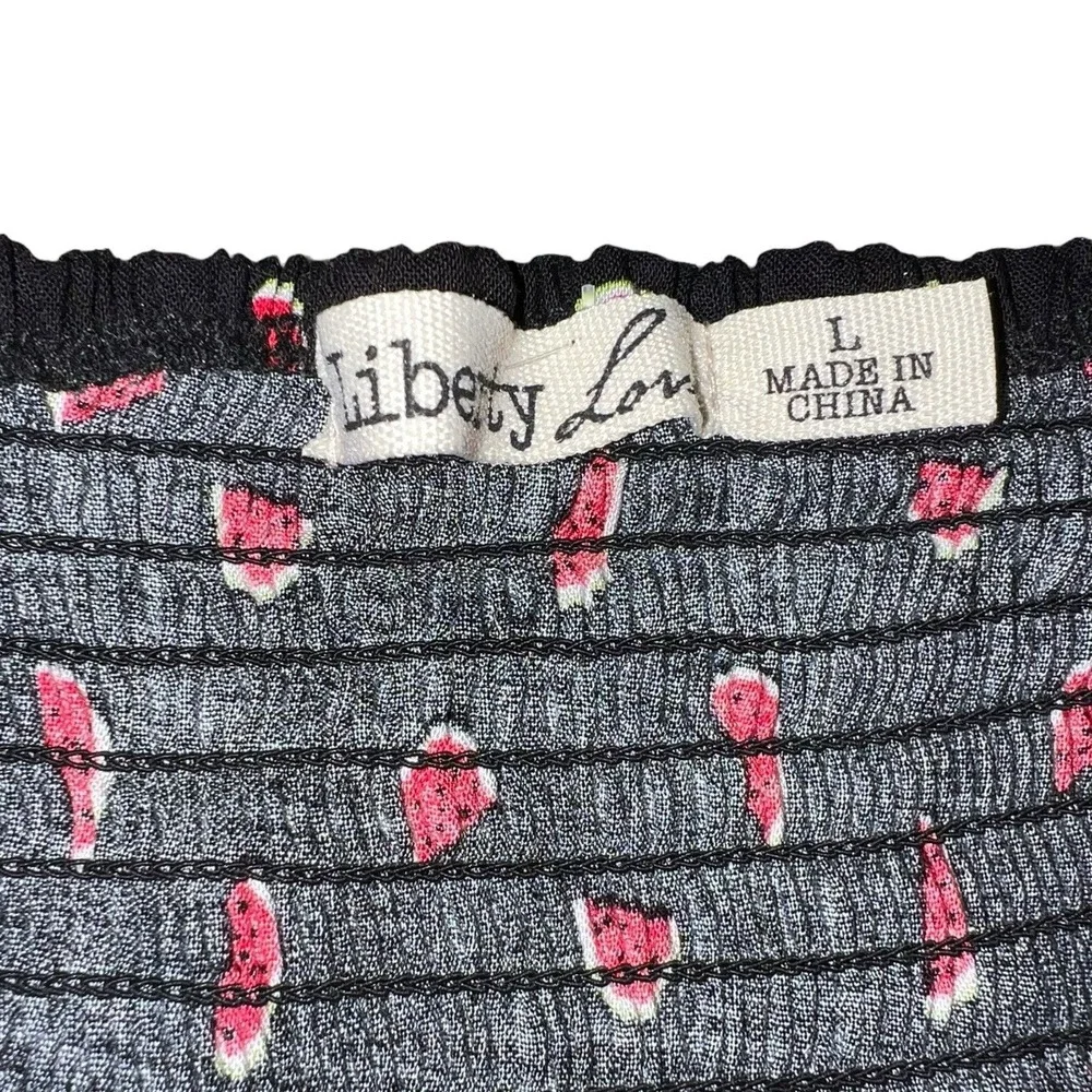 Lily White Watermelon Print Tiered‎ Mini Dress Black Red Smocked Back Adjustable